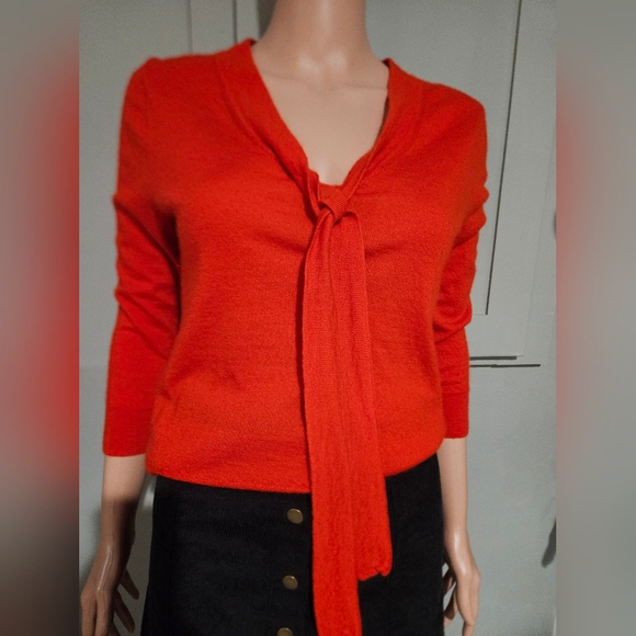 J.Crew Italian-Spun Cashmere Tie-Neck Sweater — Classic Red. Size Medium - Picture 6 of 16
